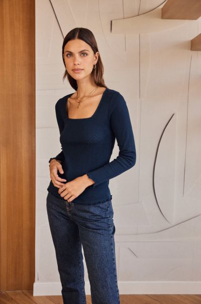Top Yvette Marine Organic Balzac Paris Women Blue Tops, T-Shirts And Bodysuits