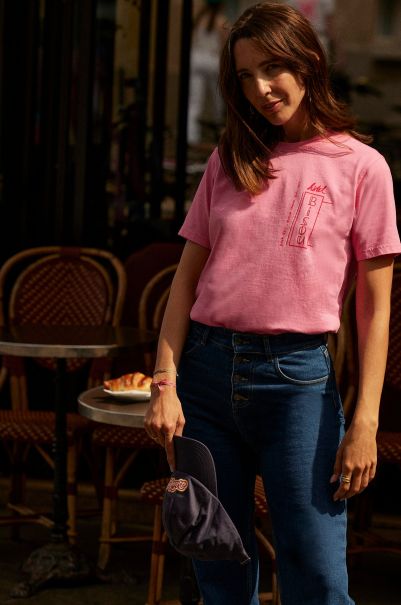 Pink Popular Tops, T-Shirts And Bodysuits Tee-Shirt Bree Hotel Bisous Rose Et Rouge Women Balzac Paris