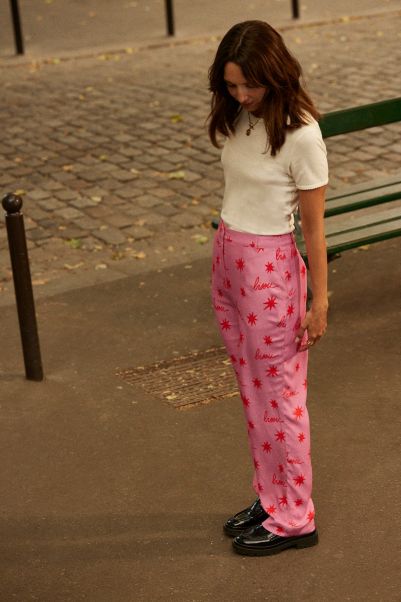 Women Pink Pantalon Citronnelle Imprimé Bisous Shop Balzac Paris Pants