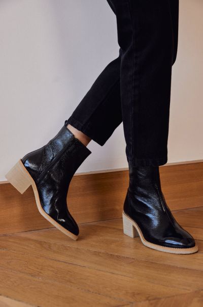 Black Balzac Paris Bottines Allure Vernis Froissé Noir Chic Women Ankle Boots