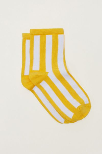 Women Balzac Paris Yellow Artisan Socks Chaussettes Empreinte Rayures Jaune