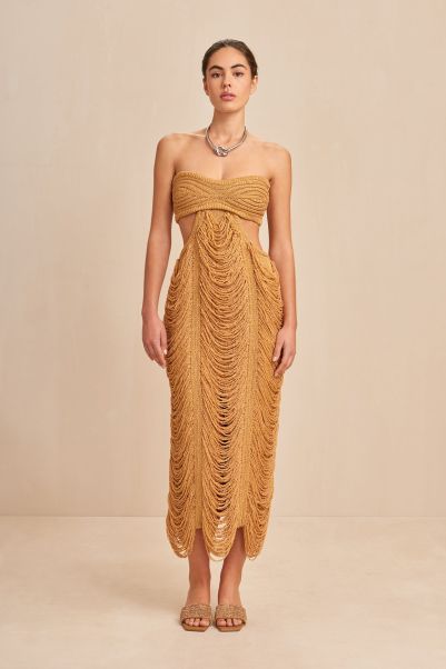 Women Crescent Knit Dress - Gold Cult Gaia Gold Dresses Tailored