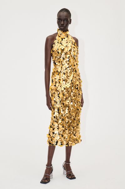 Stine Goya Dresses Women Pioneering Mollie Dress - Golden Metallic 3D Flowers