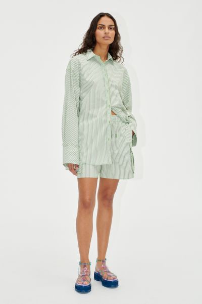 Leon Shorts - Green Stripes Cutting-Edge Skirts & Shorts Stine Goya Women